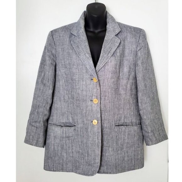 Talbots Irish Linen Blue 3-Button Blazer 3/4 Length Sleeves Pockets Size 14 - Picture 3 of 8